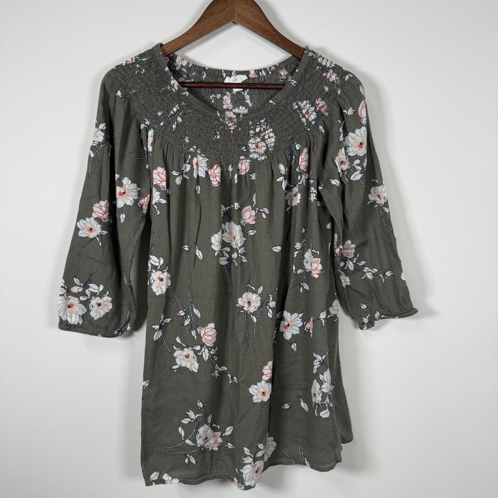 J.‎ Jill Women's Long Sleeve Lightweight Olive Green Shirt Floral XS